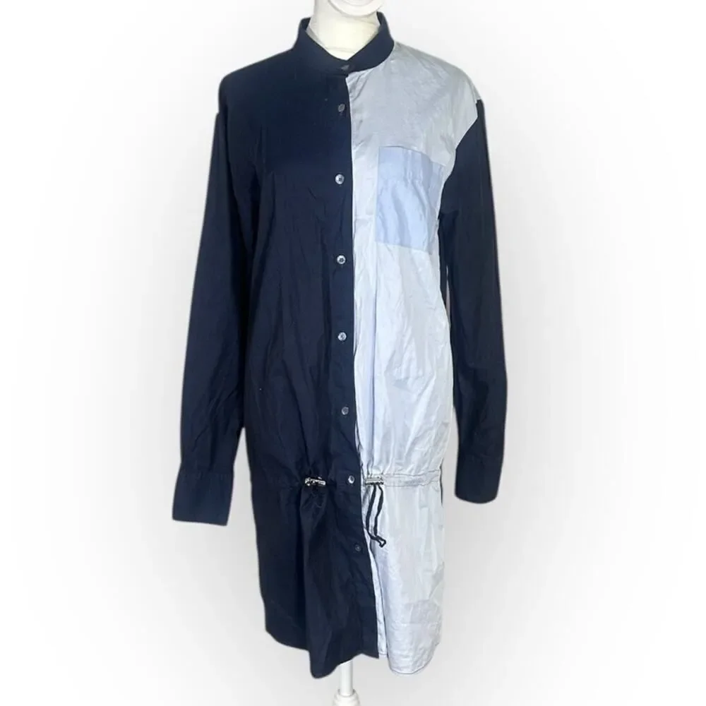 PUBLIC SCHOOL Masika Shirt Dress Womens 6 Navy Blue Drawstring Colorblock Cotton
